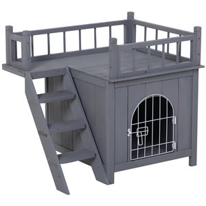 Pawhut 25.5-in Grey Wood 2-Story Pet House