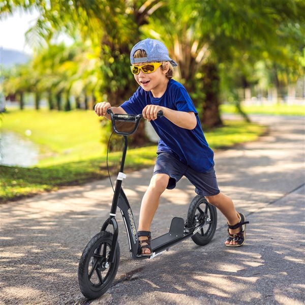 HomCom Black Steel Adjustable Kids Scooter with 12-in Tire