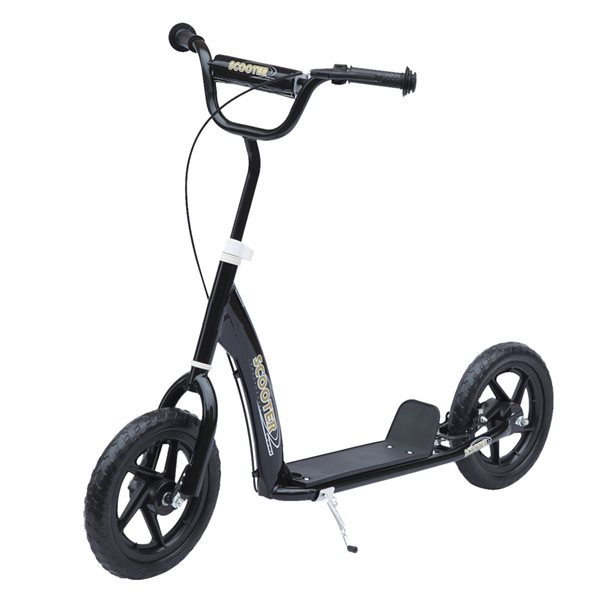 HomCom Black Steel Adjustable Kids Scooter with 12-in Tire