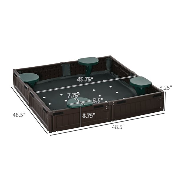Outsunny 48.5-in x 48.5-in Brown Square Plastic Sandbox