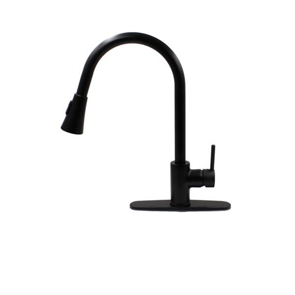 Novatto Matte Black 1-Handle Deck Mount Pull-Down Handle/Lever Commercial/Residential Kitchen Faucet - Deck Plate Included