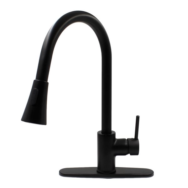 Novatto Matte Black 1-Handle Deck Mount Pull-Down Handle/Lever Commercial/Residential Kitchen Faucet - Deck Plate Included