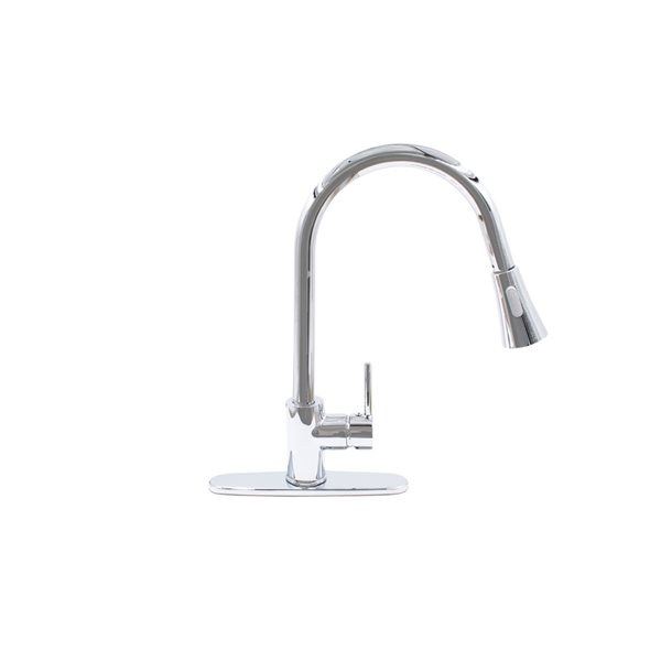 Novatto Chrome 1-Handle Deck Mount Pull-Down Handle/Lever Commercial/Residential Kitchen Faucet - Deck Plate Included