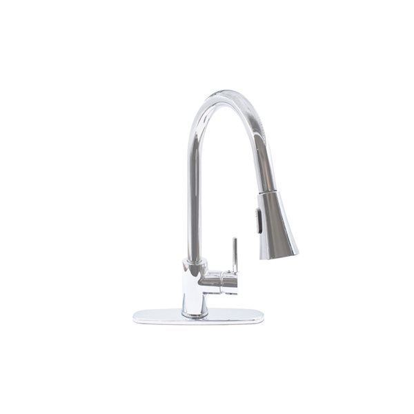 Novatto Chrome 1-Handle Deck Mount Pull-Down Handle/Lever Commercial/Residential Kitchen Faucet - Deck Plate Included