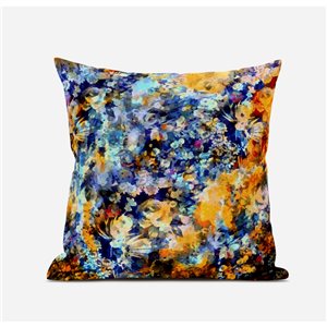 Amrita Sen Sea Garden Rose 18-in W x 18-in L Red/Yellow/Blue Suede Square Decorative Pillow