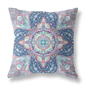 Amrita Sen Buddha Flower Ceremony 18-in W x 18-in L Blue/Light Blue/Pink Suede Square Decorative Pillow