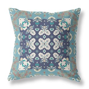 Amrita Sen Rose Box 20-in x 20-in Grey and Blue Suede Square Indoor Decorative Pillow