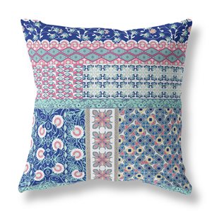 Amrita Sen Flower Castle Patchwork 26-in x 26-in Blue/Pink Broadcloth Square Indoor Decorative Pillow