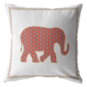 Amrita Sen Light Elephant 20-in x 20-in Orange on Cream Suede Square Indoor Decorative Pillow