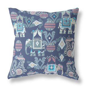 Amrita Sen Elephant Howdah 20-in x 20-in Blue and Grey Suede Square Indoor Decorative Pillow