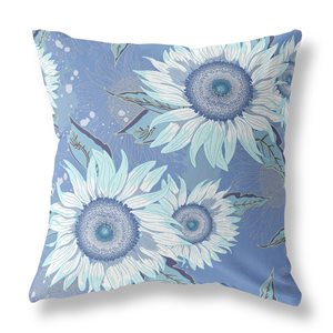 Amrita Sen Sunflower 26-in x 26-in Blue/White Broadcloth Square Indoor Decorative Pillow