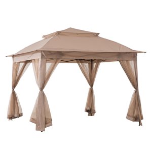 Abri de jardin escamotable carré, kaki de 11 pi x 11 pi par Sunjoy avec toit en polyester