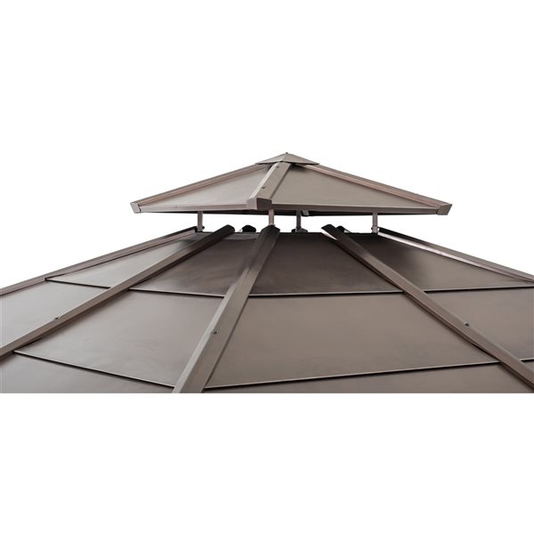 Sunjoy 11-ft x 11-ft Brown Wood Square Gazebo with Steel Roof