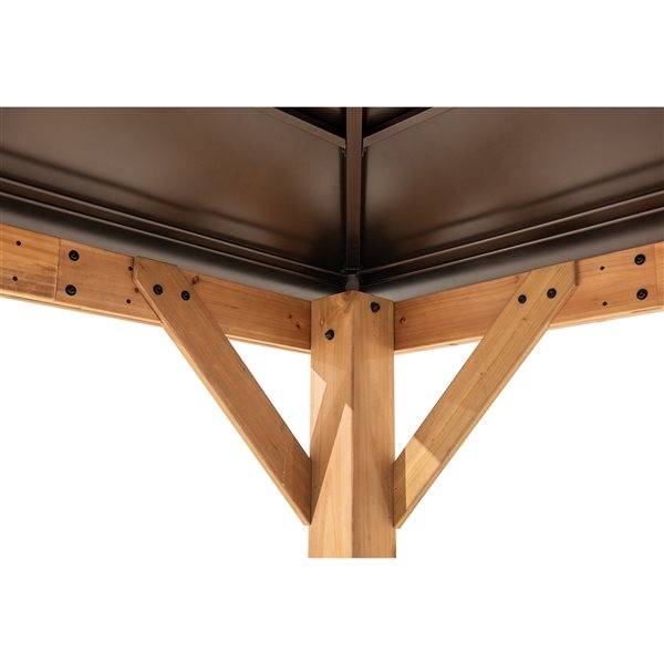 Sunjoy 11-ft x 11-ft Brown Wood Square Gazebo with Steel Roof