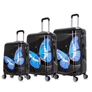 InUSA Prints Hardside Spinner 3-Piece Luggage Set (20-in/24-in/28-in) - Black Butterfly Pattern