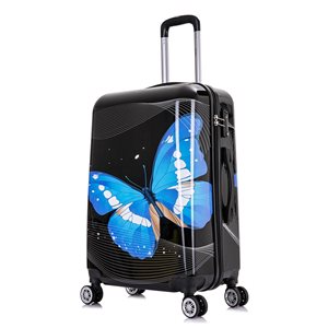 InUSA Prints Lightweight Hardside Spinner Suitcase 24-in - Black Butterfly Pattern