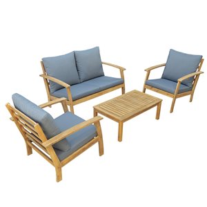 Dukap Truwood 4-piece FSC® Wood Frame Patio Conversation Set with Grey Cushions Included