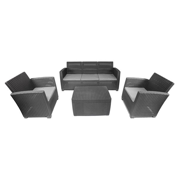 Dukap Alta 4-piece Black Faux Rattan Conversation Set with Grey Cushions Included