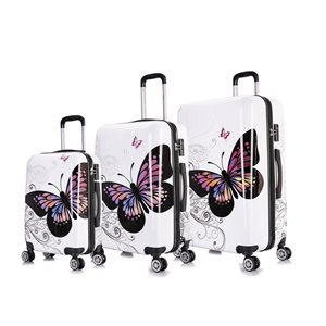 InUSA Prints Lightweight Hardside Spinner 3-Piece Luggage Set (20-in/24-in/28-in) - Butterfly Pattern