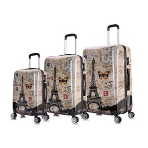 InUSA Prints Lightweight Hardside Spinner 3-Piece Luggage Set (20-in/24-in/28-in) - Paris Pattern