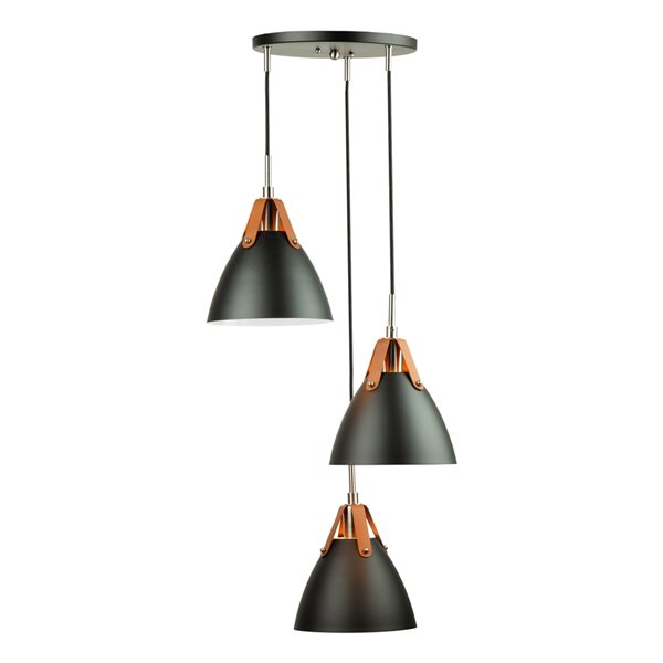 Artcraft Lighting Tote 3-Light Black Mid-century Cone Standard Medium (10-22 Inches) Pendant Light