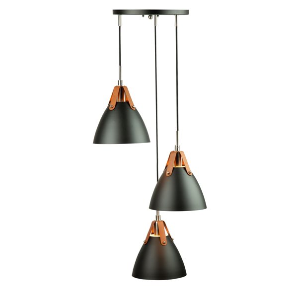 Artcraft Lighting Tote 3-Light Black Mid-century Cone Standard Medium (10-22 Inches) Pendant Light