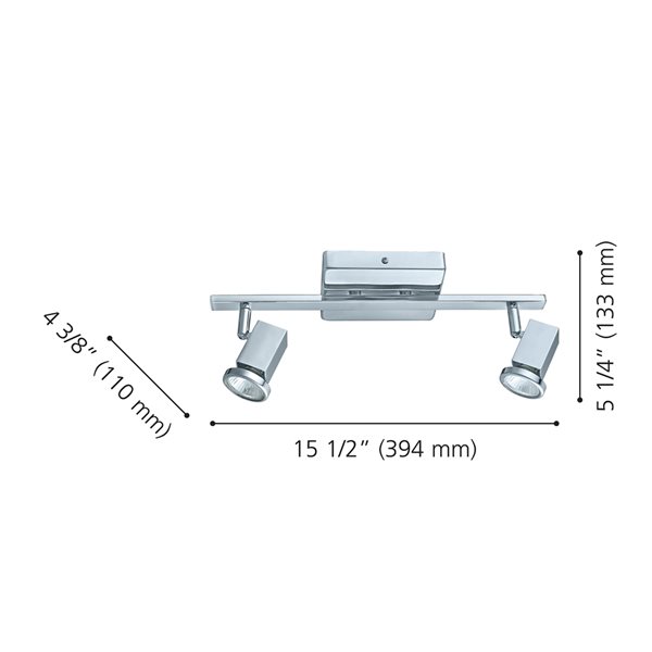 Luminaire sur rail fixe à 2 lumières Zabella par Eglo de 15,5 po à intensité variable, chrome