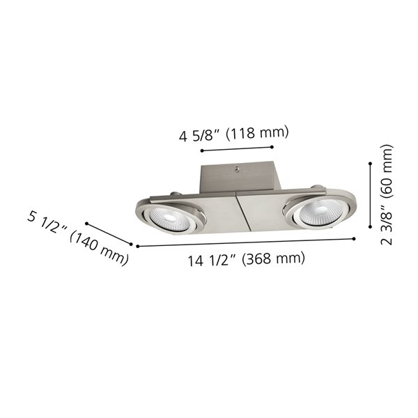 Eglo Brea 2-Light 14.5-in Matte Nickel Dimmable Integrated LED Flush-Mount Fixed Track Light Kit