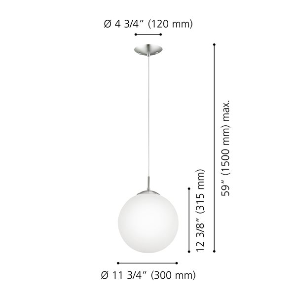 Luminaire suspendu moyen moderne et contemporain Rondo par Eglo avec 1 lumière à ampoule à incandescence, nickel mat