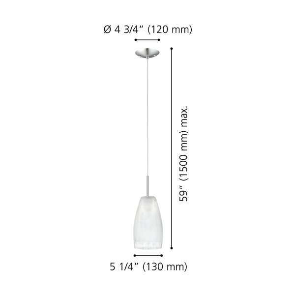 Eglo Crash Matte Nickel 1-Light Modern/Contemporary Crackled Glass Cylinder Incandescent Mini Pendant Light