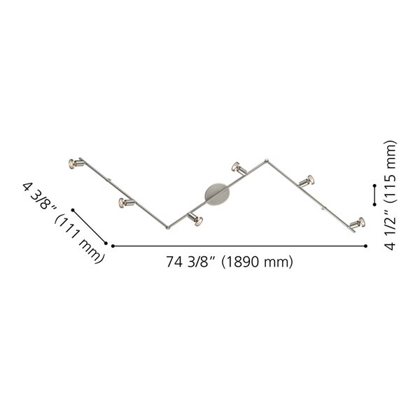 Luminaire sur rail fixe à 6 lumières Buzz par Eglo de 74,38 po à intensité variable, nickel mat