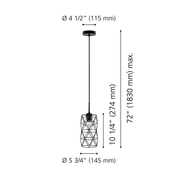 Petit luminaire suspendu moderne et contemporain Estevau 2 par Eglo avec 1 lumière à DEL, noir mat