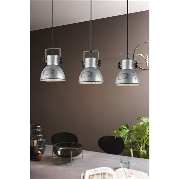 Luminaire suspendu pour îlot de cuisine moderne et contemporain Barnstaple de Eglo à 3 ampoules à incandescence, noir et bois