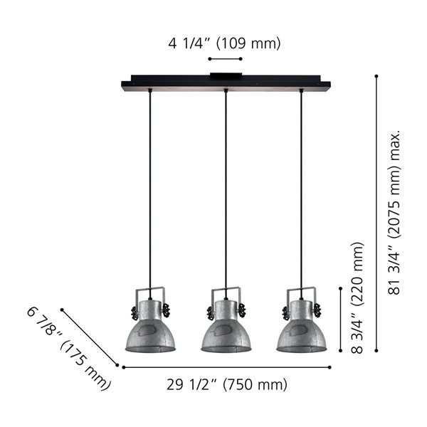 Luminaire suspendu pour îlot de cuisine moderne et contemporain Barnstaple de Eglo à 3 ampoules à incandescence, noir et bois