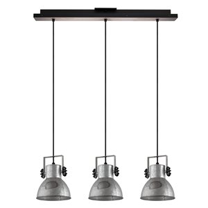 Luminaire suspendu pour îlot de cuisine moderne et contemporain Barnstaple de Eglo à 3 ampoules à incandescence, noir et bois