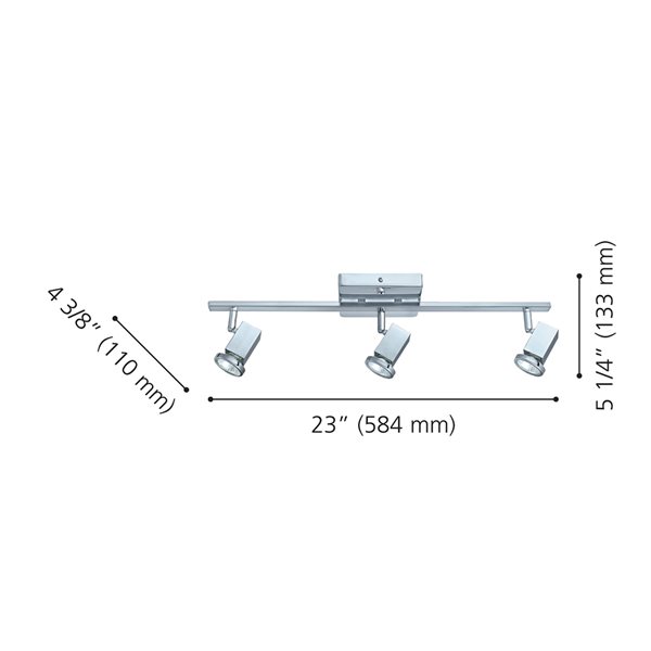 Luminaire sur rail fixe à 3 lumières Zabella par Eglo de 23 po à intensité variable, chrome