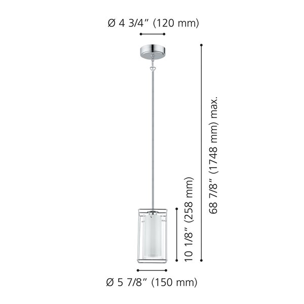 Petit luminaire suspendu moderne et contemporain Loncino 1 par Eglo avec 1 lumière à ampoule à incandescence, chrome