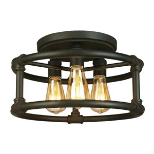 Semi-plafonnier industriel bronze mat Wymer par Eglo de 15 po avec 3 lumières à ampoule à incandescence