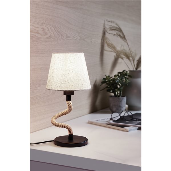 Lampe de table à ampoule à incandescence avec interrupteur en ligne Rampside par Eglo de 16,75 po, noir avec abat-jour en lin