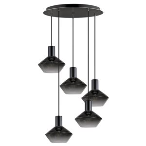 Luminaire suspendu moyen moderne et contemporain Ponzano par Eglo avec 5 lumières à ampoule à incandescence, chrome noir