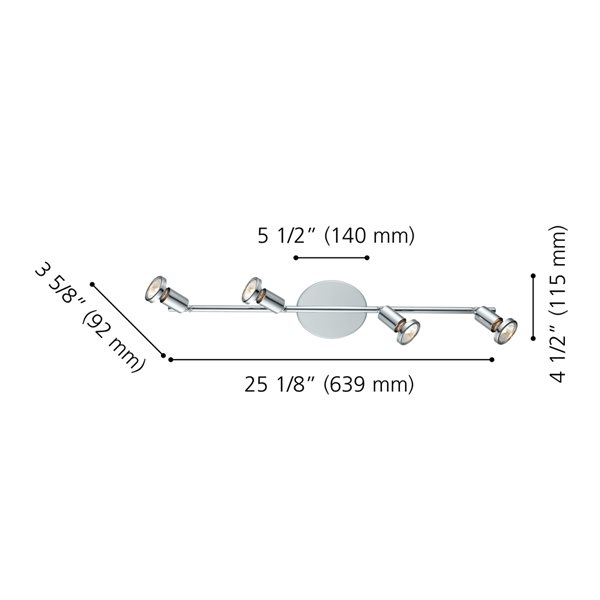 Luminaire sur rail fixe à 4 lumières Buzz par Eglo de 25,13 po à intensité variable, chrome