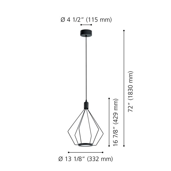 Eglo Cados Black 1-Light Modern/Contemporary Geometric Integrated LED Medium Pendant Light