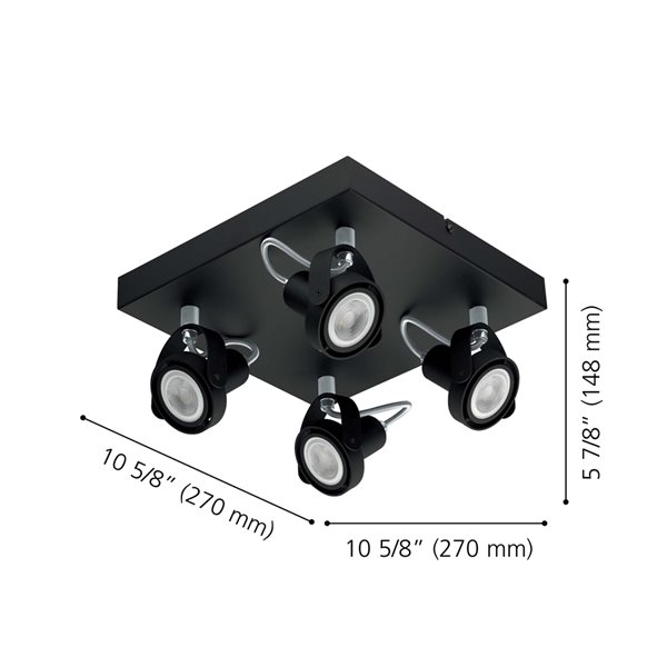 Eglo Novorio 1 4-Light 10.63-in Black Dimmable Standard Flush-Mount Fixed Track Light Kit