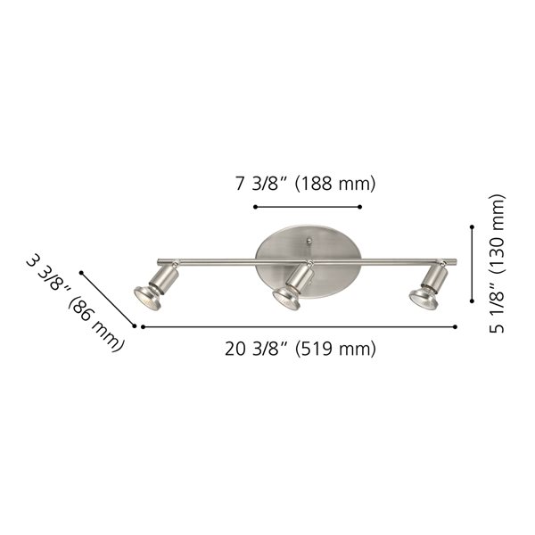 Luminaire sur rail fixe à 3 lumières Buzz par Eglo de 20,38 po à intensité variable, nickel mat