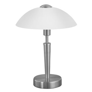 Lampe de table à ampoule à incandescence avec interrupteur tactile Solo 1 de Eglo, 13,75 po, nickel mat avec abat-jour en…