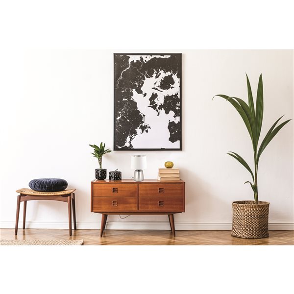 Eglo Manalba 1 11.75-in Silver Incandescent In-Line Standard Table Lamp with Fabric Shade