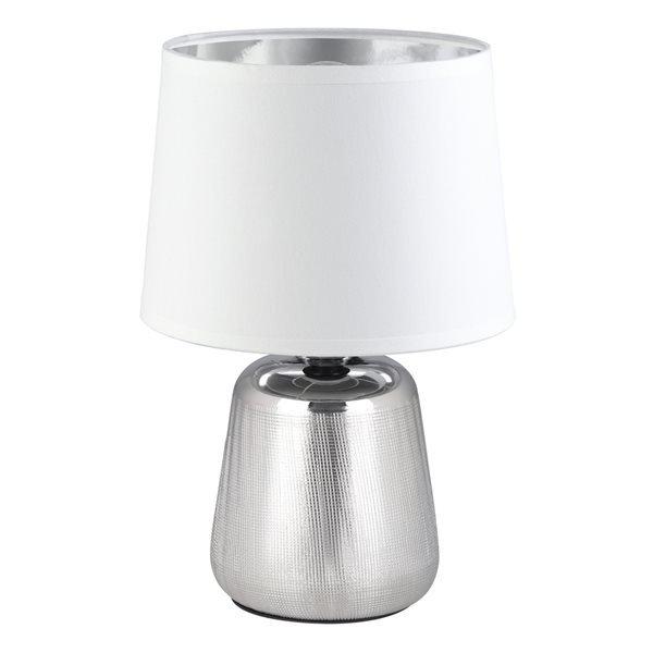 Eglo Manalba 1 11.75-in Silver Incandescent In-Line Standard Table Lamp with Fabric Shade