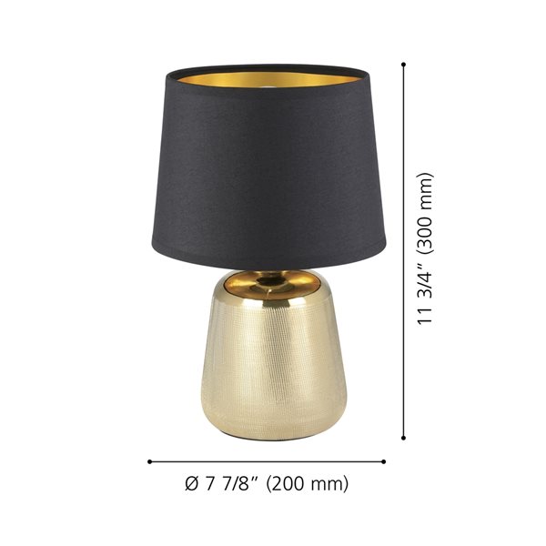 Eglo Manalba 1 11.75-in Gold Incandescent In-Line Standard Table Lamp with Fabric Shade