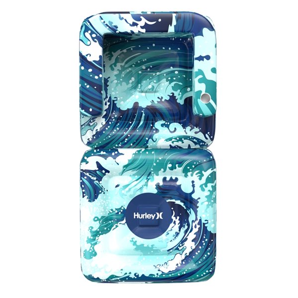 Chaise longue gonflable 2 en 1 bleue avec motif de vagues par Hurley