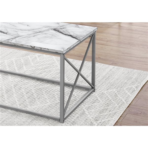 Monarch Specialties White Faux Marble Contemporary Accent Table Set - 3-Piece